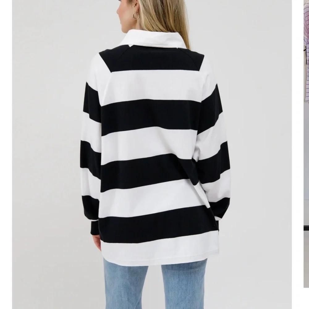 Brunette The Label Black and White Striped Long Sleeve Shirt - Picture 4 of 6
